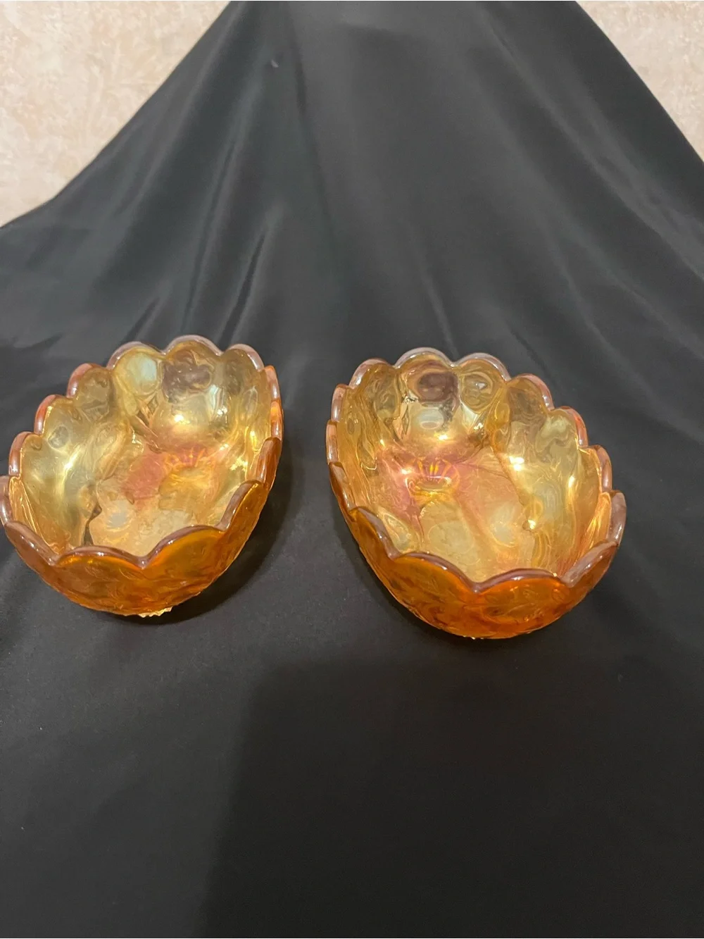 Amber Iridescent Glass Serving Bowls - Set of 2